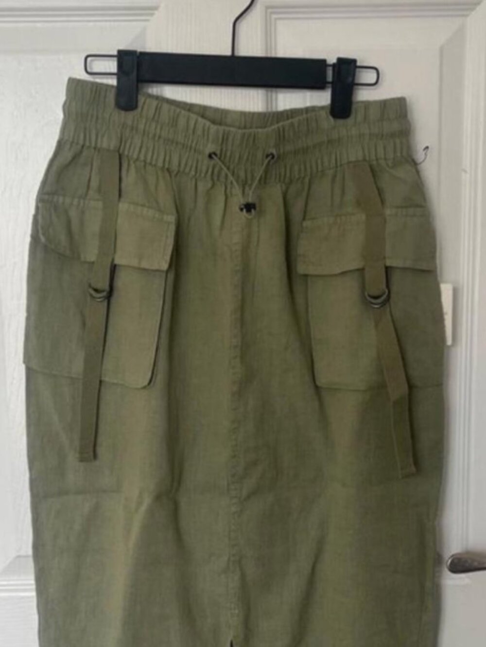 Nicole Miller Olive Green Cargo Utility Midi Skirt Size L - Picture 2 of 4
